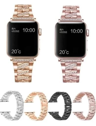 Apple Watch 1 2 3 4 5 6 Se 38/40 mm Uyumlu Paslanmaz Çelik Taşlı Kordon Kayış - 2