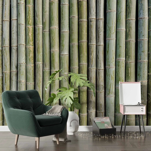 3 Boyutlu Bambu Duvar Temalı Duvar Kağıdı - Resim 6