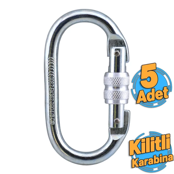 5 Adet Oval Karabina Kilitli 10 mm Kanca Paslanmaz Çelik Kilit Tırmanma Kamp Ekipman Tırmanış Askı - 3