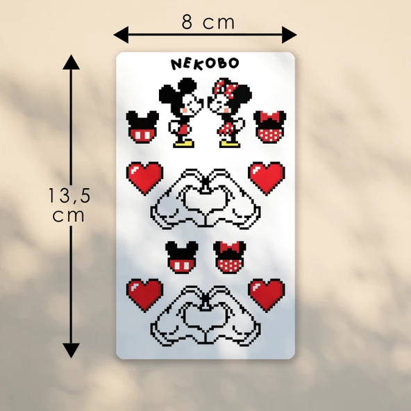 NKB-P010 Mickey Mouse & Minnie Mouse Love Pixel Art Sticker Sayfası