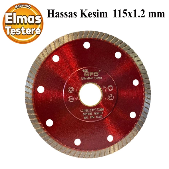 Elmas Testere Beton Tuğla Ahşap Granit Mermer Asfalt Plastik Sulu Kuru Kesme Kesici Disk  115 mm