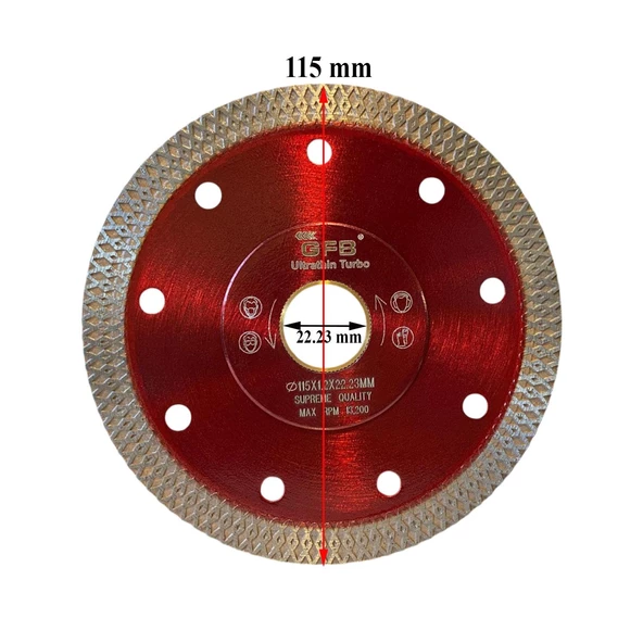 Elmas Testere Çapraz Beton Ahşap Seramik Mermer Porselen Fayans Sulu Kuru Kesme Kesici Disk 115 mm - 3