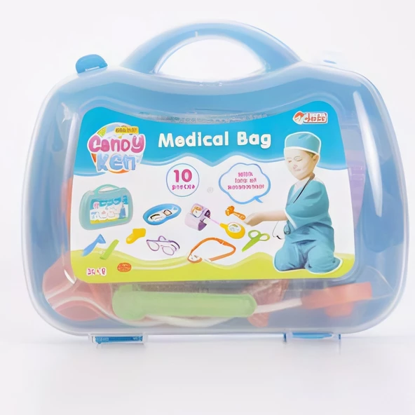 Çocuklar İçin Eğitici ve Eğlenceli Candy Ken Çantalı Oyuncak Doktor Seti 10 Parça