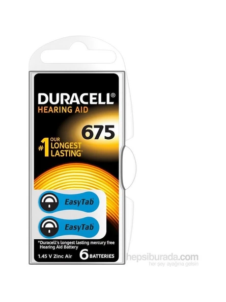Duracell 675 No Kulaklık Pili 6 Adet Pil Bir Paket 6 Adet Pil
