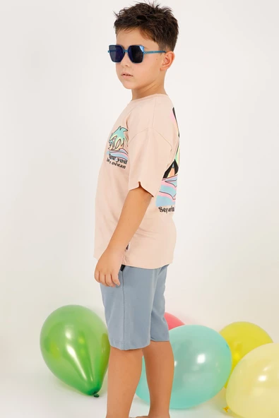 ERKEK ÇOCUK ŞORTLU TAKIM SIRT NEON BASKI DETAYLI B25 HCM00109 - 2