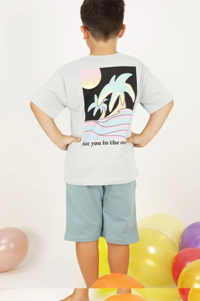 ERKEK ÇOCUK ŞORTLU TAKIM SIRT NEON BASKI DETAYLI B25 HCM00109 - 5