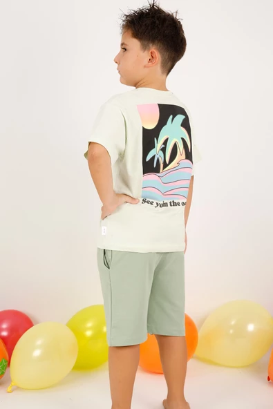 ERKEK ÇOCUK ŞORTLU TAKIM SIRT NEON BASKI DETAYLI B25 HCM00109 - 10