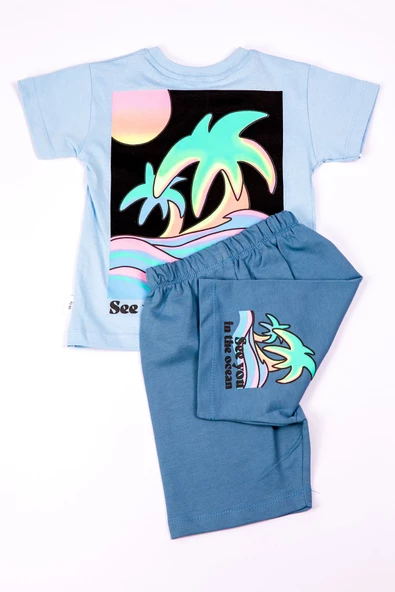 ERKEK ÇOCUK ŞORTLU TAKIM SIRT NEON BASKI DETAYLI B25 HCM00109 - 12