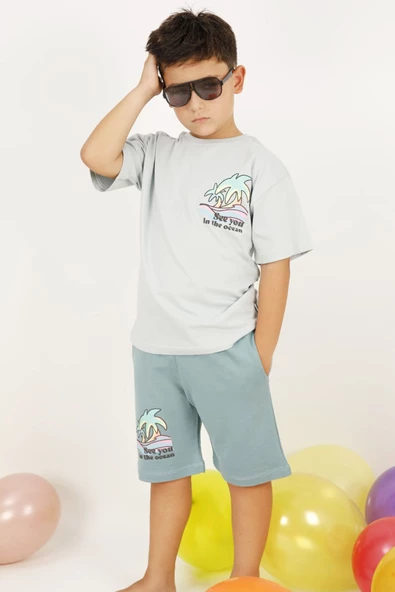 ERKEK ÇOCUK ŞORTLU TAKIM SIRT NEON BASKI DETAYLI B25 HCM00109 - 4