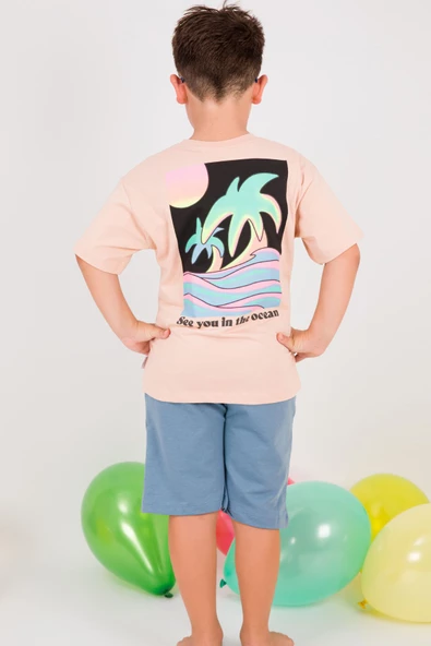 ERKEK ÇOCUK ŞORTLU TAKIM SIRT NEON BASKI DETAYLI B25 HCM00109 - 3