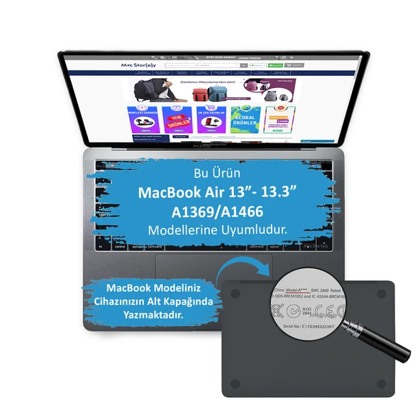 MacBook Air Kılıfı 13 inç Mac Air Mat (Eski USB'li Model 2010-2017) A1369 A1466 ile Uyumlu - 2