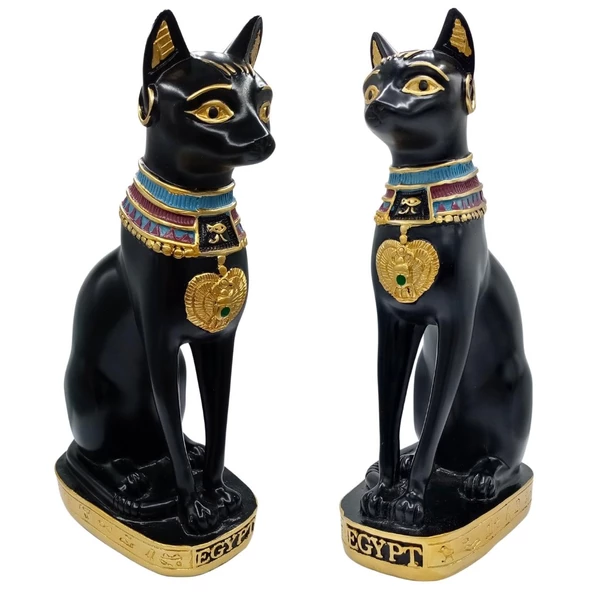 Mısır Kedisi Bastet Heykeli Reçine Büyük 24 cm - Resim 4