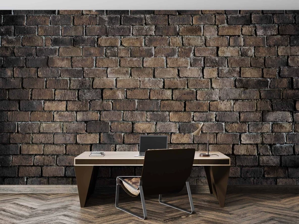 3 Boyutlu Koyu Kahverengi Tuğla Duvar Temalı Duvar Kağıdı - Resim 4