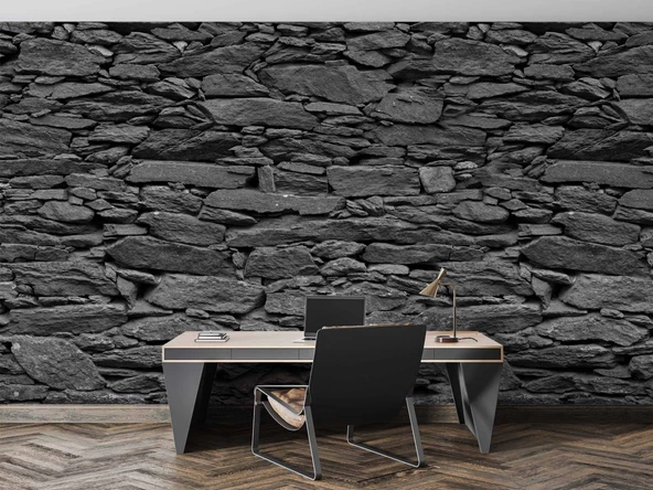 3 Boyutlu Siyah Kesme Taş Temalı Duvar Kağıdı - Resim 4