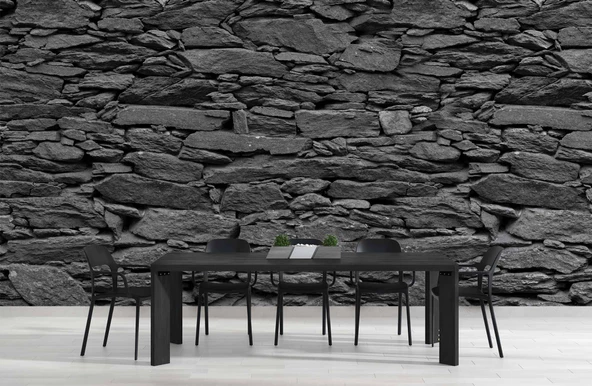 3 Boyutlu Siyah Kesme Taş Temalı Duvar Kağıdı - Resim 5