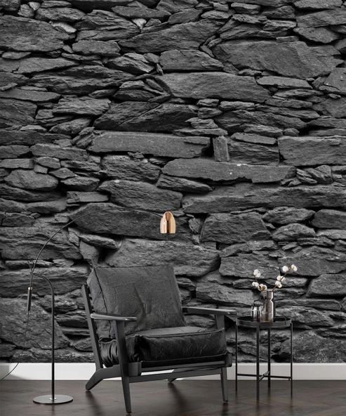 3 Boyutlu Siyah Kesme Taş Temalı Duvar Kağıdı - Resim 6