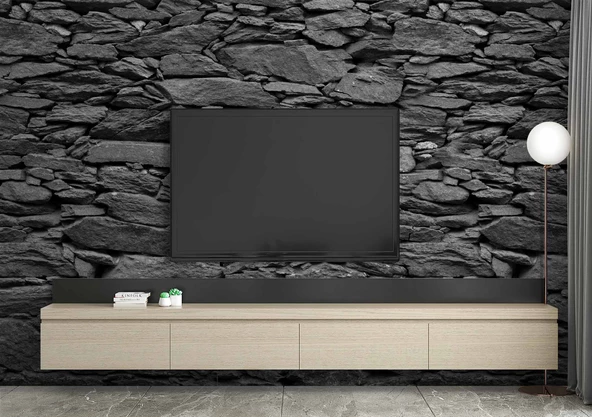 3 Boyutlu Siyah Kesme Taş Temalı Duvar Kağıdı - Resim 3