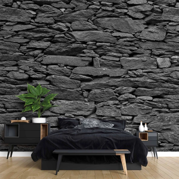 3 Boyutlu Siyah Kesme Taş Temalı Duvar Kağıdı - Resim 2