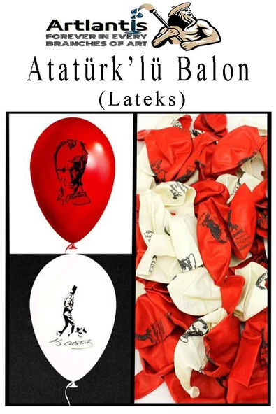 Atatüklü ve Bayraklı Balon 50 Adet Ata Balon Süsleme 29 Ekim 23 Nisan Kırmızı Beyaz Balon Bayrak Balon Bayram - 4