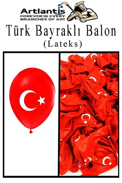 Atatüklü ve Bayraklı Balon 10 Adet Ata Balon Süsleme 29 Ekim 23 Nisan Kırmızı Beyaz Balon Bayrak Balon Bayram - 5