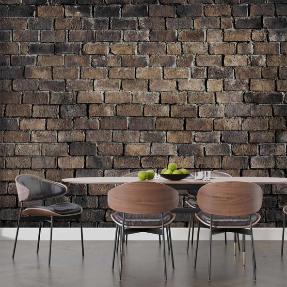 3 Boyutlu Koyu Kahverengi Tuğla Duvar Temalı Duvar Kağıdı - Resim 5