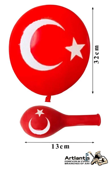 Atatüklü ve Bayraklı Balon 100 Adet Ata Balon Süsleme 29 Ekim 23 Nisan Kırmızı Beyaz Balon Bayrak Balon Bayram - 2