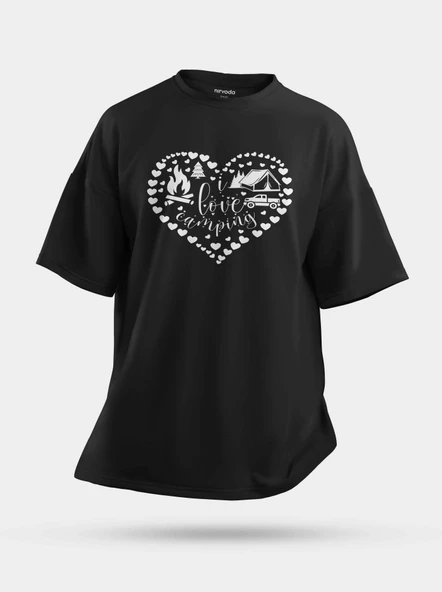 Oversize Kalpli Kamp Unisex Baskılı Tişört