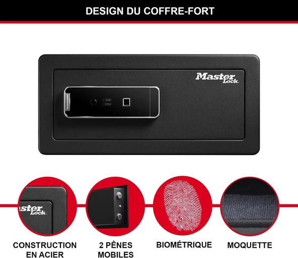 Master Lock LX110BEURHRO Biyometrik Kasa Parmak İzli, Siyah, 19,5 x 43 x 37 cm - 5