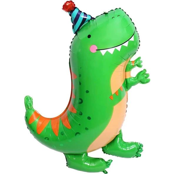 Şapkalı Gülen Dinozor Folyo Balon 84x60 cm