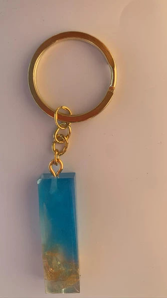Deniz Mavisi Renk Gold Taşlı Gold Aksesuarlı I Harfi Şekil Epoksi Anahtarlık El Yapımı Hediyelik - Resim 8