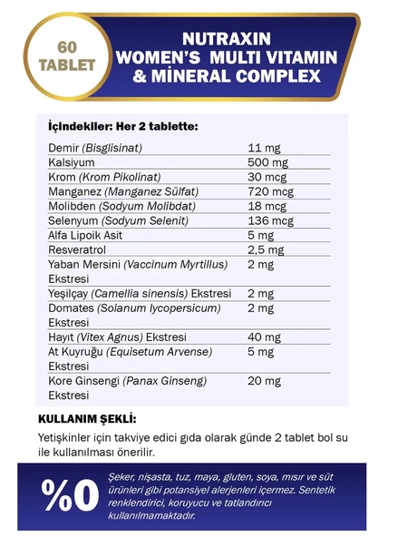 Nutraxin Women's Multivitamin Complex 60 Tablet - 2