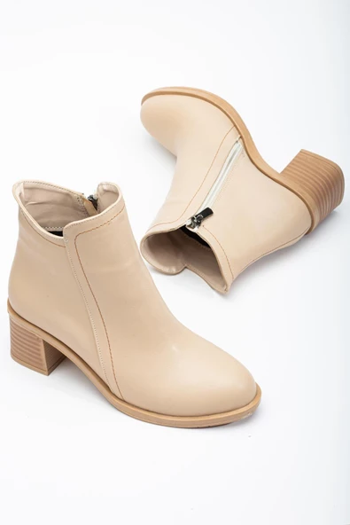 Kadın Topuklu Bot Nude Yüzüdüz Oval Burun Yan Parçalı ürün görseli