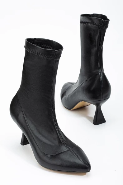 Büyük Numara Kadın Topuklu Bot Siyah Streç Yassı Topuklu - Resim 2