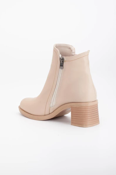 Kadın Topuklu Bot Nude Yüzüdüz Oval Burun Yan Parçalı - Resim 5