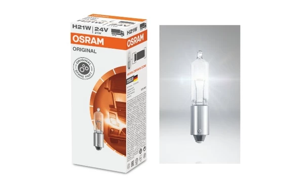 STANDART AMPUL- STOP/SİNYAL/PARK/GÖSTERGE AMPULÜ; 24V/H21W (64138) (DUY BAY9S) (OSRAM)