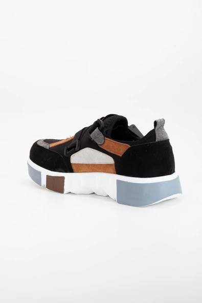 Kadın Spor Ayakkabı Siyah Streç Süet Çok Renkli Kalın Taban - Resim 5