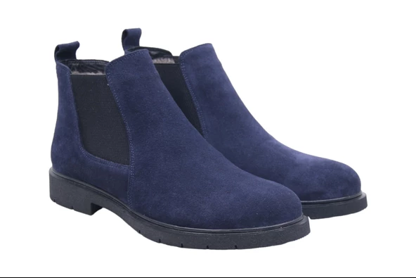 LACİVERT NUBUK KÜRKLÜ CHELSEA HAKİKİ DERİ ERKEK BOT - 2