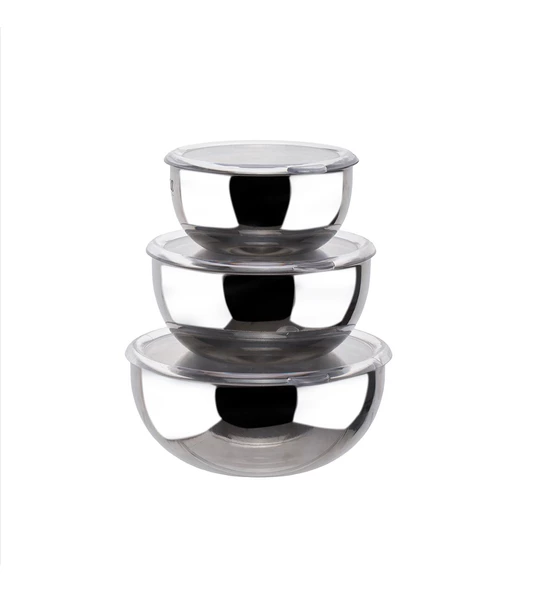 3 Adet Şeffaf Sızdırmaz Kapaklı Paslanmaz Çelik Saklama Kabı Seti - 3