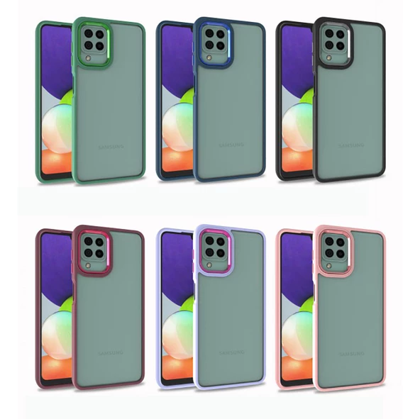 Samsung Galaxy A22 4G Kılıf Kamera Çıkıntılı Arkası Şeffaf Köşeleri Parlak Renkli Işlemeli Flora Kapak - Resim 12