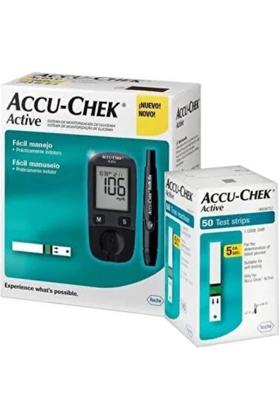 ACCU-CHEK ACTİVE SEKER ÖLÇÜM CİHAZI +  ŞEKER STRİP ACTİVE 50'Lİ