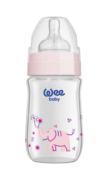 Wee Baby 140 Klasik Plus Geniş Ağızlı Isıya Dayanıklı Cam Biberon 180 ml Pembe