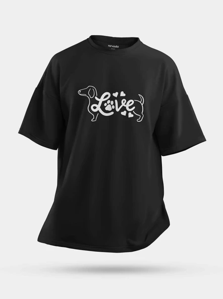 Oversize Dakhund Dachshund Köpek Love Unisex Baskılı Tişört