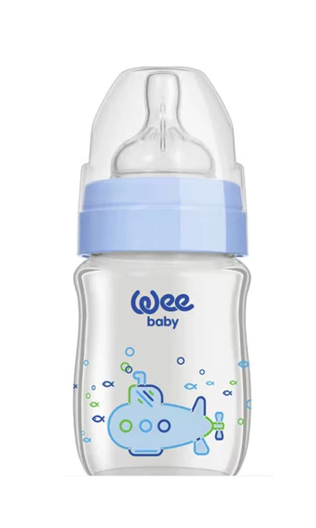 Wee Baby 139 Klasik Plus Geniş Ağızlı Isıya Dayanıklı Cam Biberon 120 ml Mavi