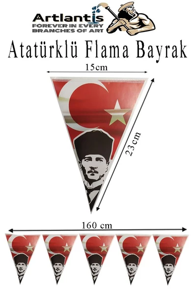 Atatüklü Flama 1 Adet Ata Flama Süsleme 29 Ekim 23 Nisan Üçgen Kağıt Flama Milli Bayram Süsü Sınıf Okul Süsleme - 3