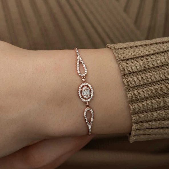 925 Ayar Gümüş Rose Oval Baget Bileklik - 3