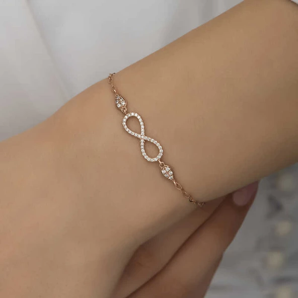 925 Ayar Gümüş Rose Sonsuzluk Kadın Bileklik - 3
