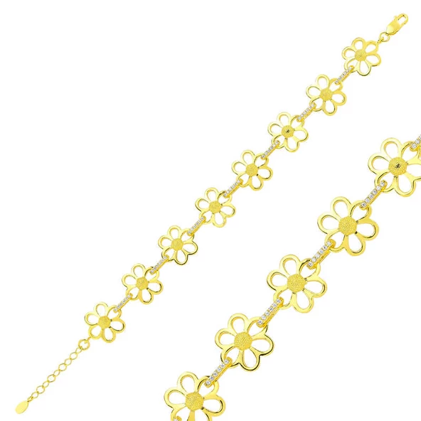 925 Ayar Gümüş Gold Sarı Papatya Bileklik