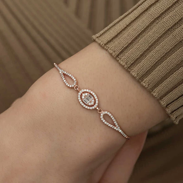 925 Ayar Gümüş Rose Oval Baget Bileklik - 2