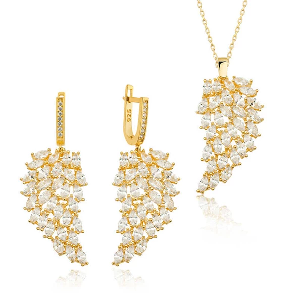 925 Ayar Gümüş Gold Melek Kanadı Kadın Set - 1
