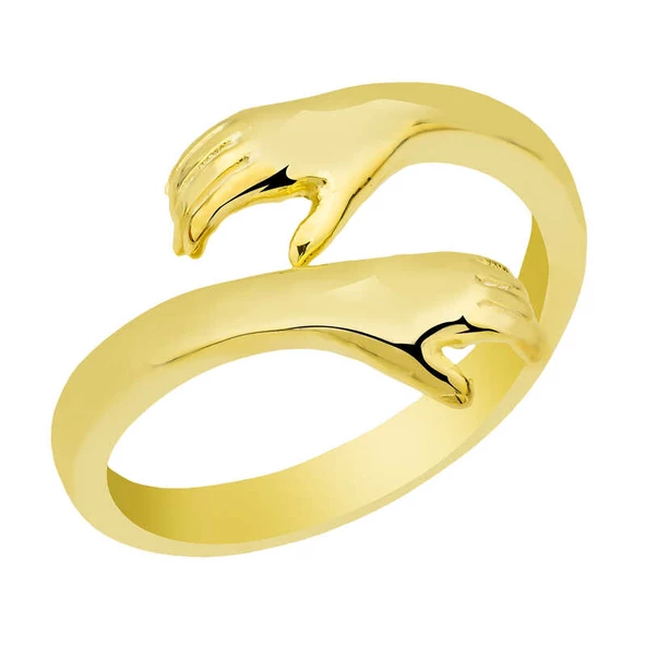 925 Ayar Gümüş Gold Sarılan Eller Yüzük - 2